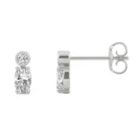 0.29 CTW DEW Round and Baguette Moissanite Stud Drop Earrings in 10K White Gold