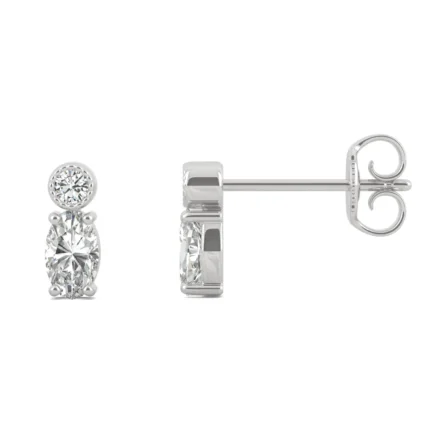 0.29 CTW DEW Round and Baguette Moissanite Stud Drop Earrings in 10K White Gold