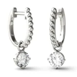1.00 CTW Baguette and Round Hoop Earrings in 14K White Gold - Image 2