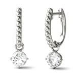 1.00 CTW Baguette and Round Hoop Earrings in 14K White Gold - Image 3