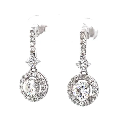2.03 CTW Round Cut Earrings in 14K White Gold