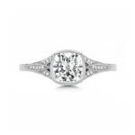 Bezel Set Moissanite Filigree Pave Engagement Ring in Cushion Shape1