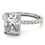 Cushion Moissanite Hidden Halo Bead Engagement Ring